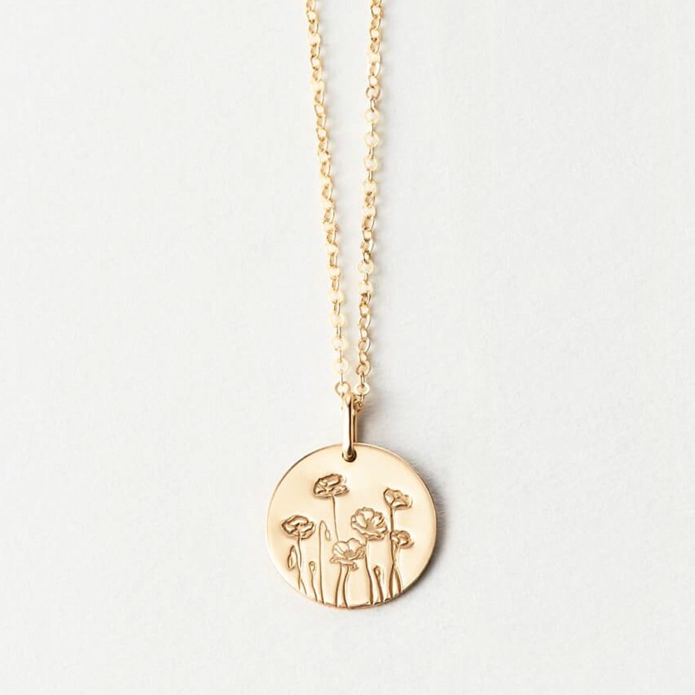 Poppy August Birth Flower Dainty Charm Necklace - Picture 8 of 16